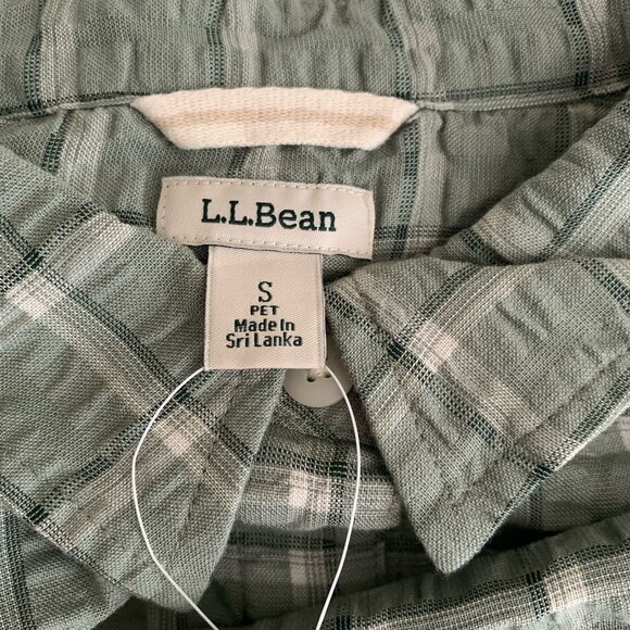 L.L. Bean Seersucker Shirt Long Sleeve Button Sage Green Small Petite Plaid New - Picture 7 of 11